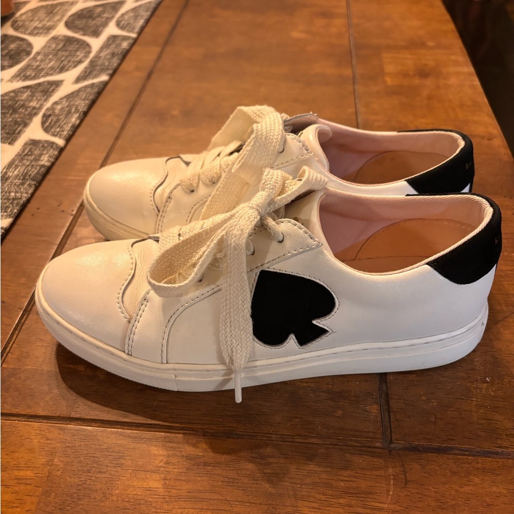 Kate Spade Fez White Leather Sneakers with Black Spade Design - Picture 5 of 11